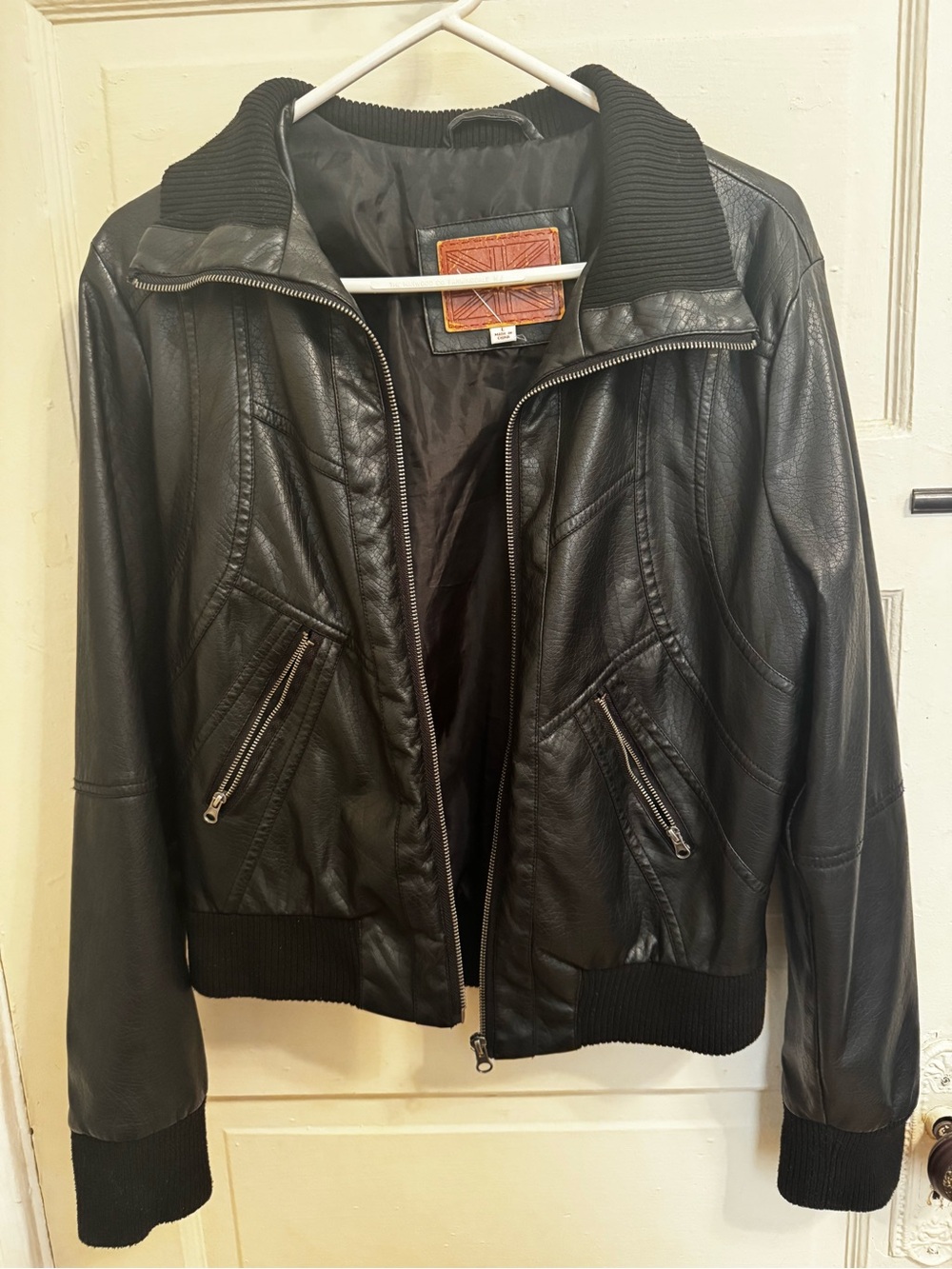 Classic Women's Black Faux Leather Bomber Jacket